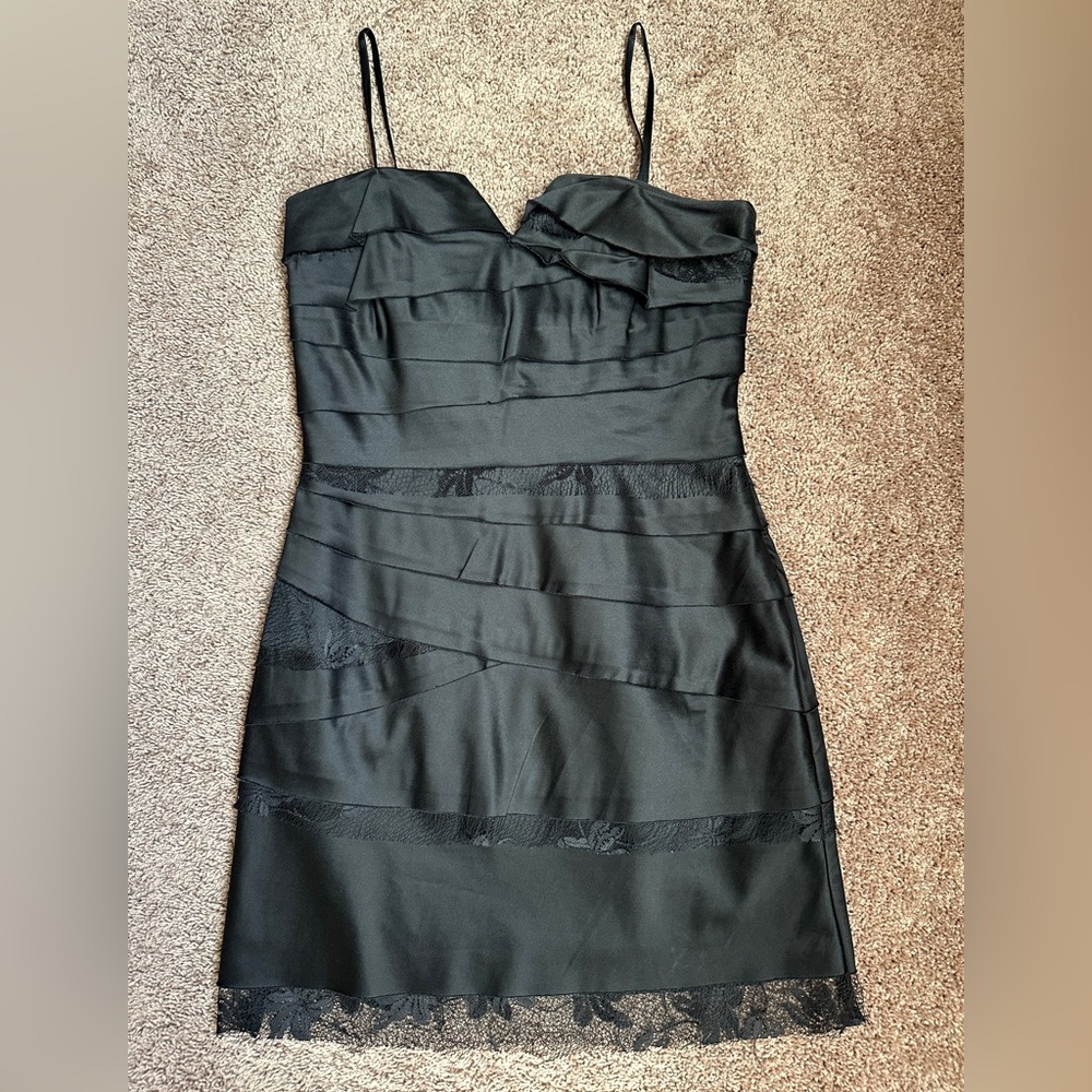 BCBGeneration Black Mini Dress with Lace Trim - Size 6